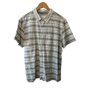American Eagle Brown Stripe Short Sleeve Button Front Shirt Men's Size XL